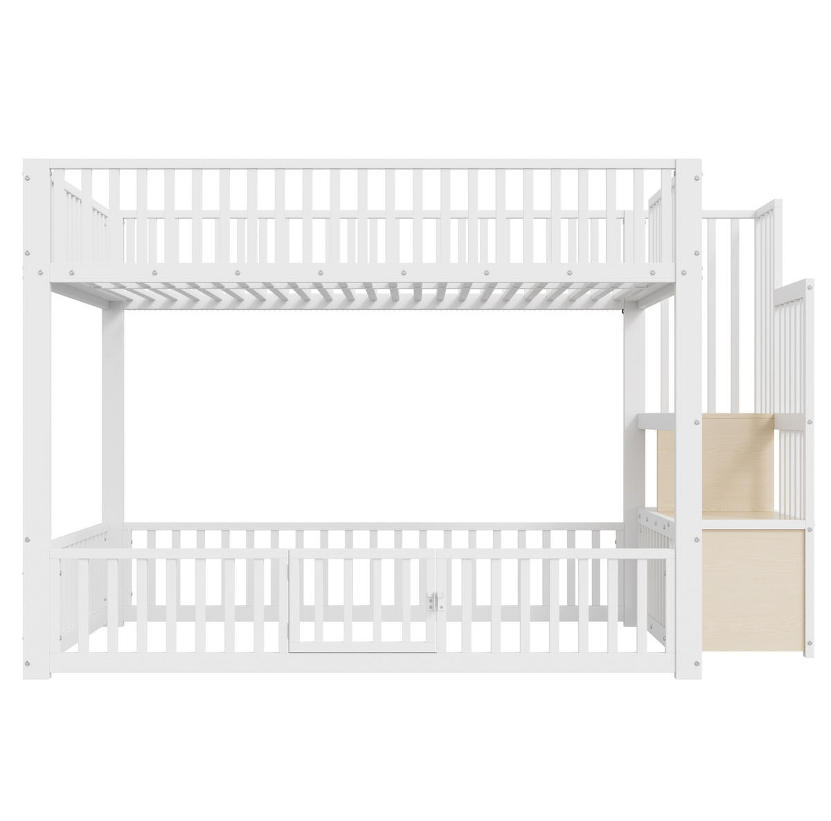 ETAGENBETT 140/200 cm mit LED-Beleuchtung, Stauraumleiter und Schutzgitter, Weiß - Weiß, Holzwerkstoff (140/200cm) - Redom
