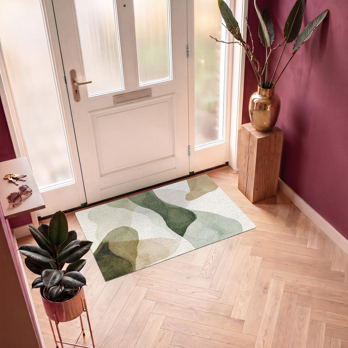 ROHOŽKA Japandi - Abstraktní - Zelená 120x80 cm - různobarevná, textil/umělá hmota (120/0.4cm) - MuchoWow