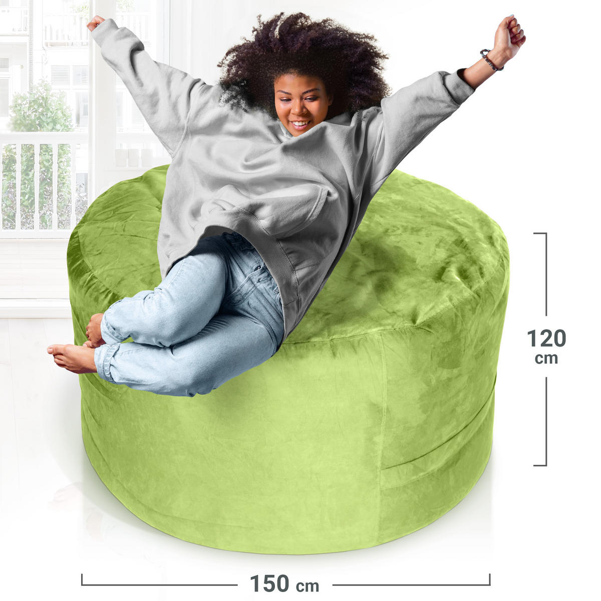 RIESEN-SITZSACK XXL JUMBO Velours 5ft - Grün, Textil (150/120/150cm) - Green Bean