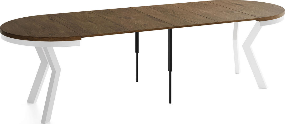 ESSTISCH Savio Weiß Neo rund ausziehbar verlängerbar XXL, Eiche Braun Rustikal 100-300/100/77 cm - Alteiche/Weiß, Holz/Holzwerkstoff (100/100/77cm) - WFL GROUP