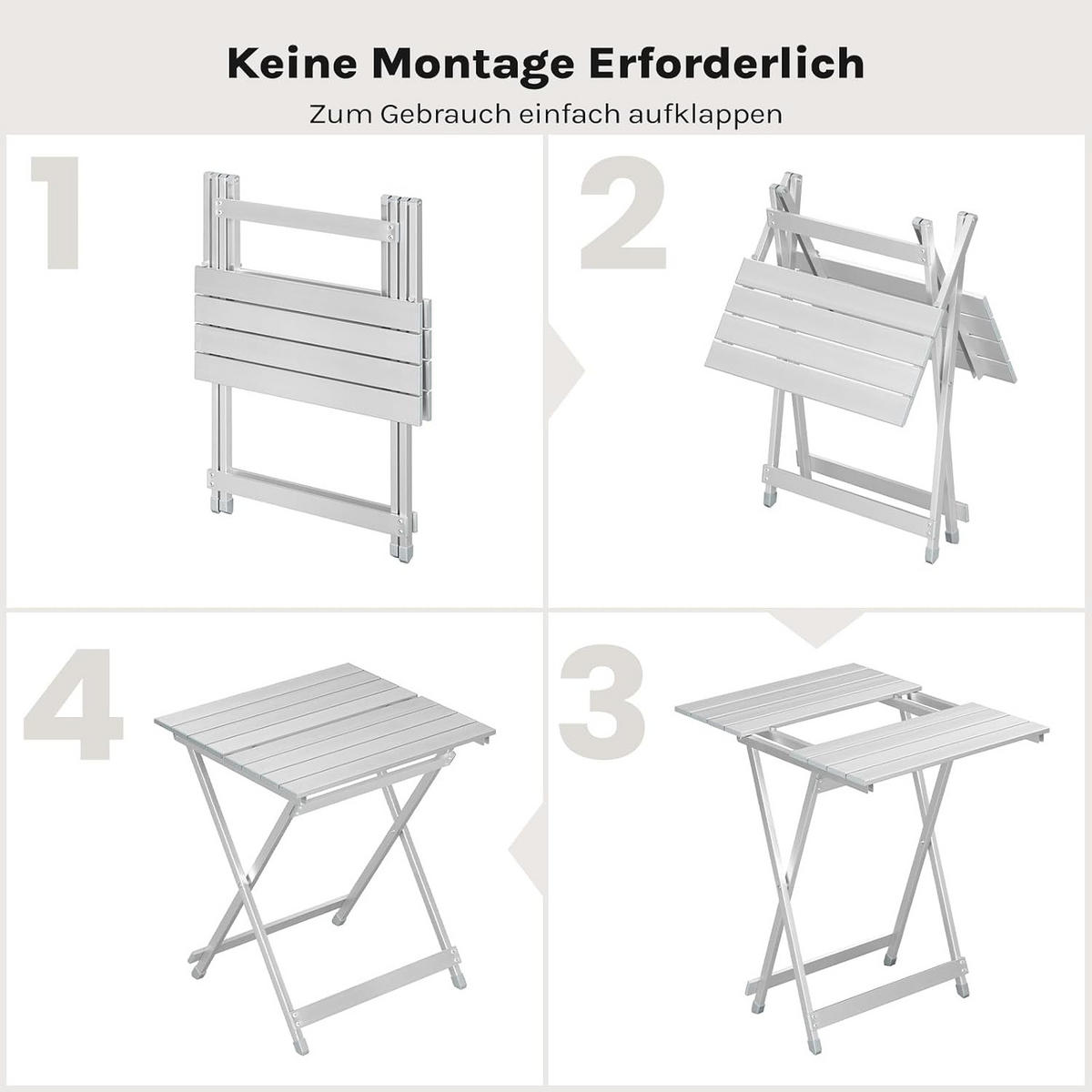 KLAPPTISCH Aluminium 50,5 x 47 x 59,5H cm Silber - Silberfarben, Metall (47/50.5/59.5cm) - Woltu