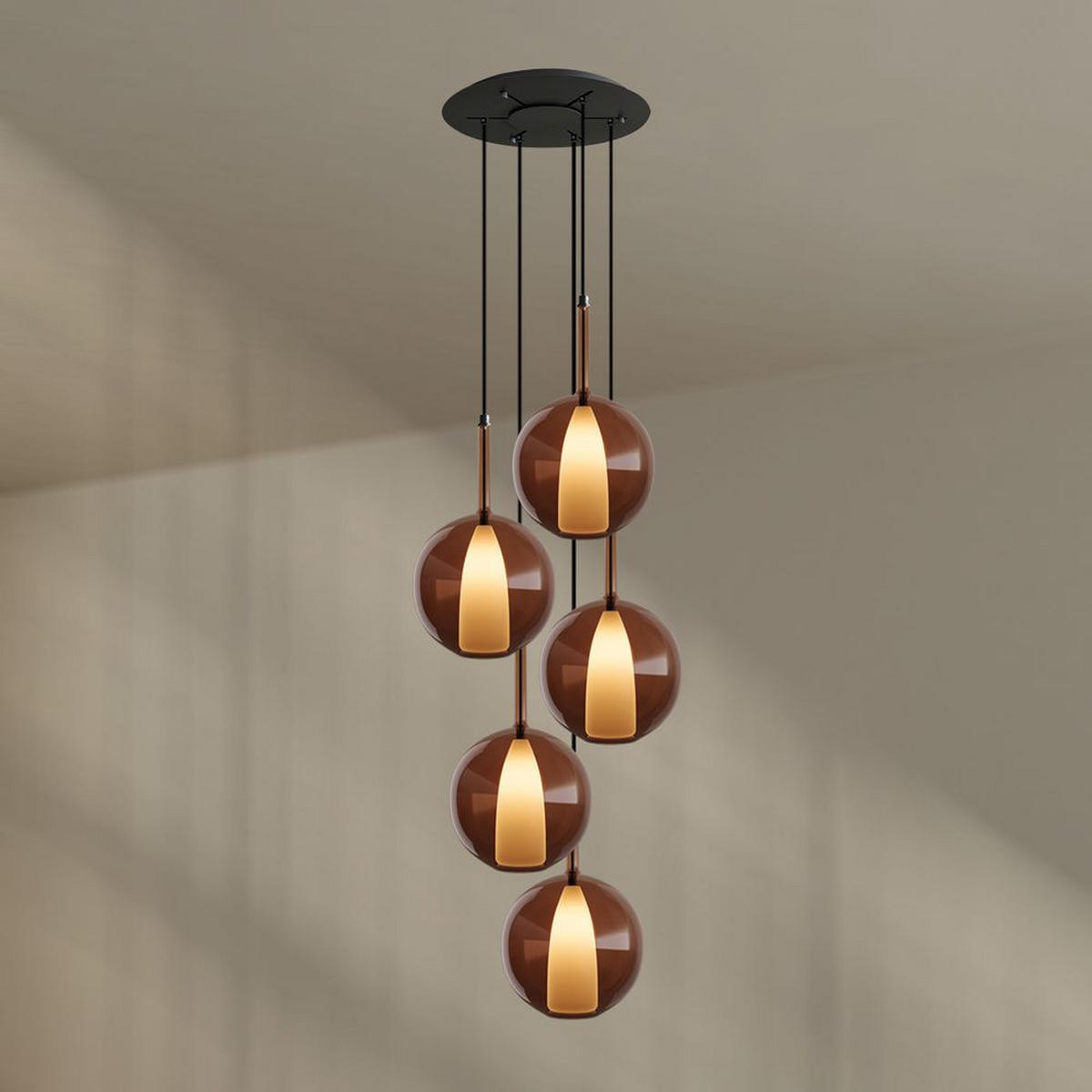 GALERIELEUCHTE Belluna 5-flammig Braun Ø 14/24cm - Braun, Glas (24/24/45cm) - s.luce