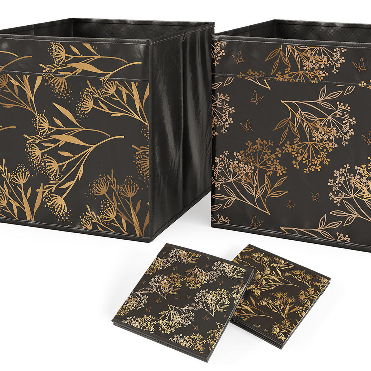 FALTBOX Schwarz/Gold 30 x 30 cm 2er Set Option1 - Goldfarben/Schwarz, Wellpappe (30/30/30cm) - Vicco