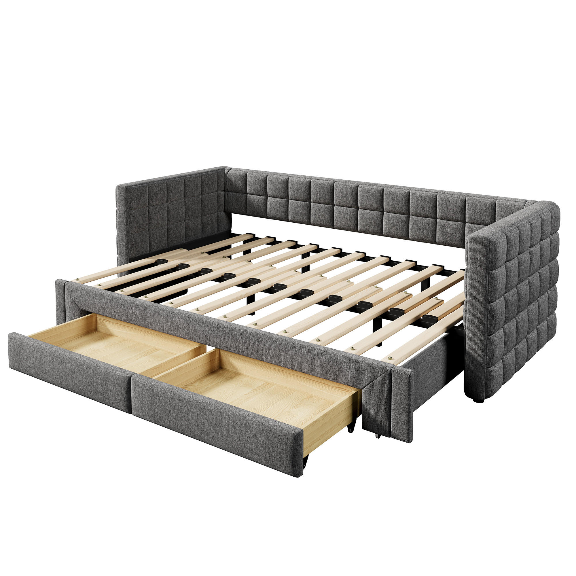 TAGESBETT 90/200 cm DE-04655, mit Ausziehbett und 2 Schubladen in Grau - Grau, Holzwerkstoff (90/200cm) - ComfortXL