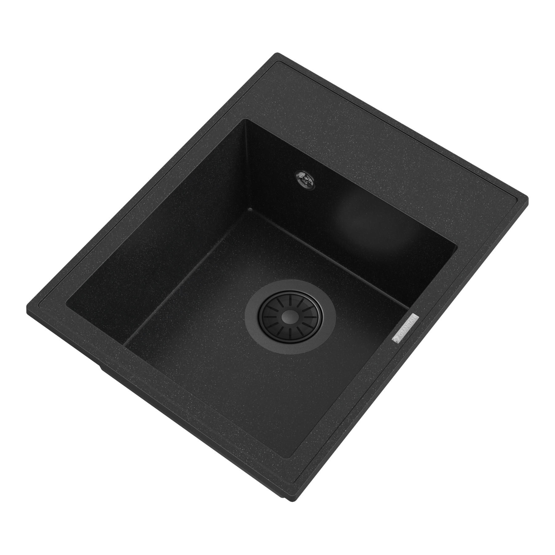 GRANITSPÜLE Nero mit Batterie - Schwarz, Kunststoff/Stein (40/20/50cm) - Granitan