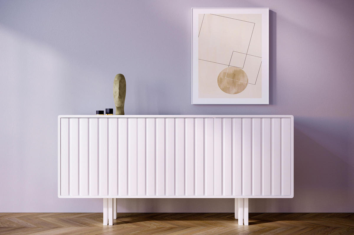 SIDEBOARD Vigge, Schwarz, Push-To-Open System , Lamellen Effekt - Schwarz, Holzwerkstoff/Buchenholz (149/73/40cm) - Skandica