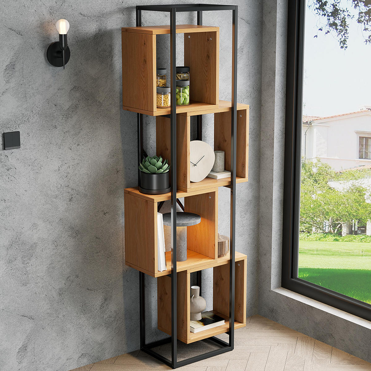 REGAL 59cm Metall MDF 4 Fächer Stapeldesign modern - Braun, Holzwerkstoff (59/180/30cm) - FLIEKS