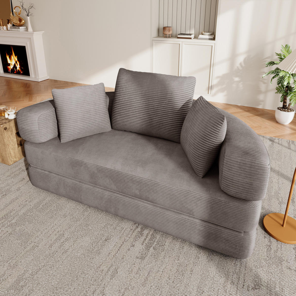 SCHLAFSOFA 173/88/60 cm Braungrau mit 3 Kissen - Graubraun, Textil (176/40/173cm) - Oxeza