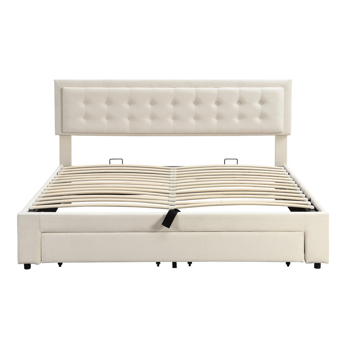 POLSTERBETT 160/200 cm Beige Samt mit Stauraum hydraulischer Bettkasten und höhenverstellbarem Kopfteil - Beige, Textil (160/200cm) - OKWISH