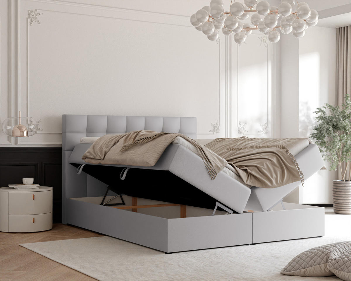 BOXBETT GRAND 180/200 cm, in Grau, mit Matratze und Topper - Grau, Holzwerkstoff/Textil (180/200cm) - Idohome