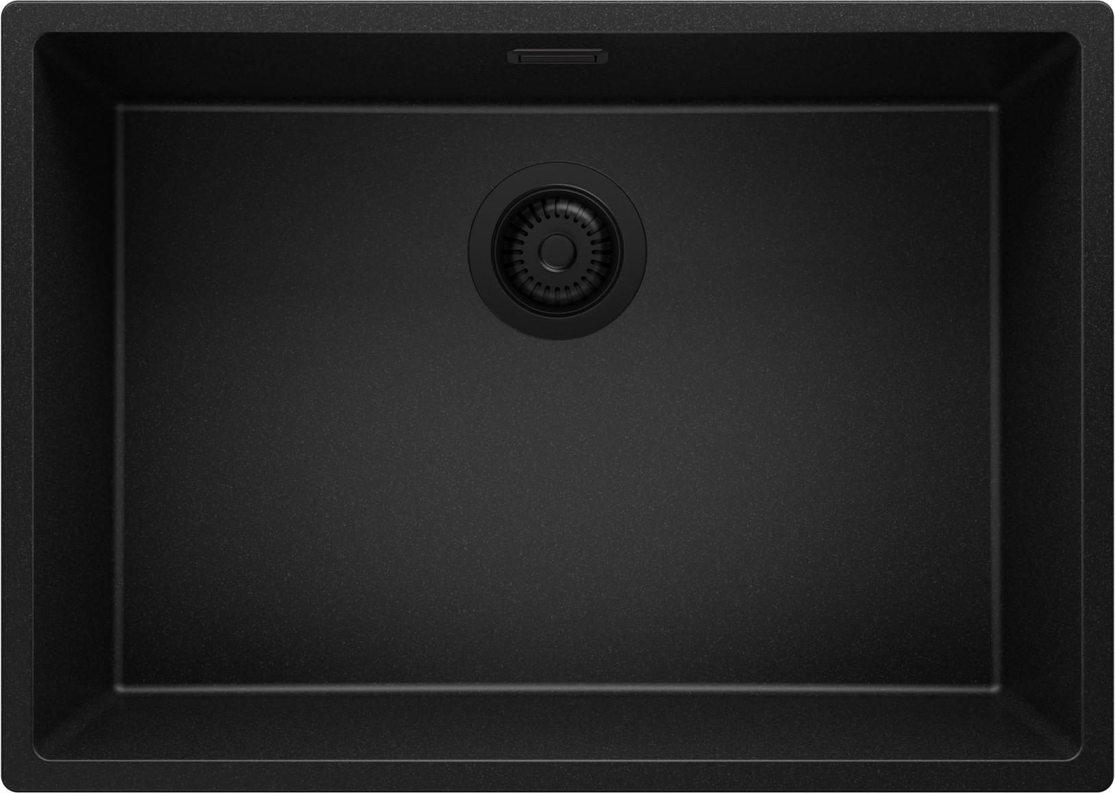SPÜLBECKEN London Slim, 2-er set Alles Schwarz 66/47 cm 1 Becken + Ablauf-Set ab 70er Unterschrank - Schwarz, Kunststoff (66/20/47cm) - Primagran