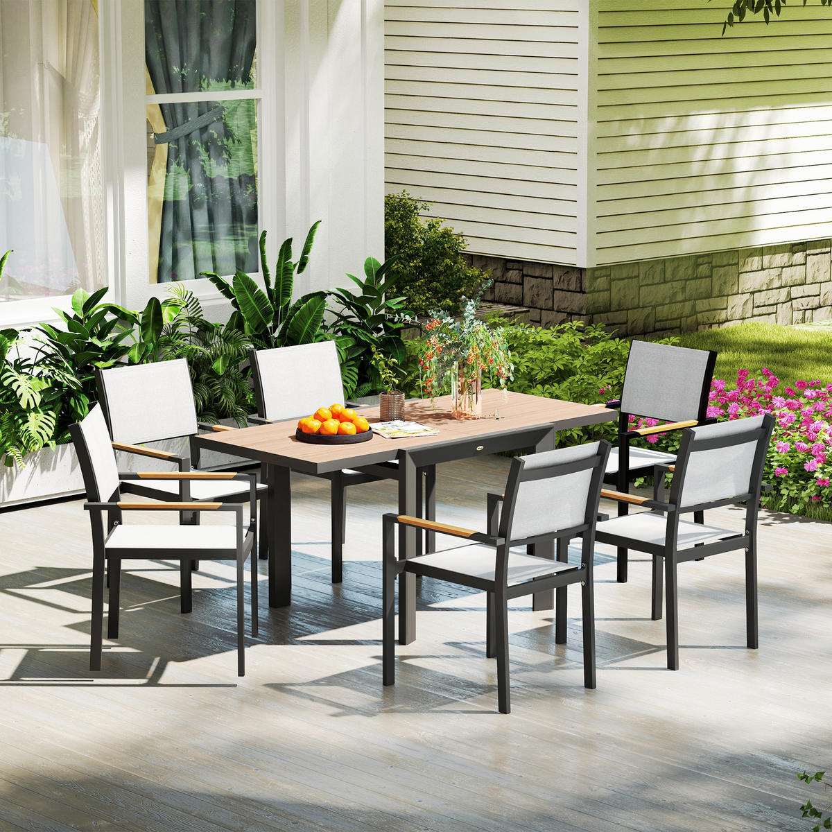 GARTENTISCH Ausziehbarer, 80/160x80 cm - Naturfarben, Metall (160/80/75cm) - Outsunny
