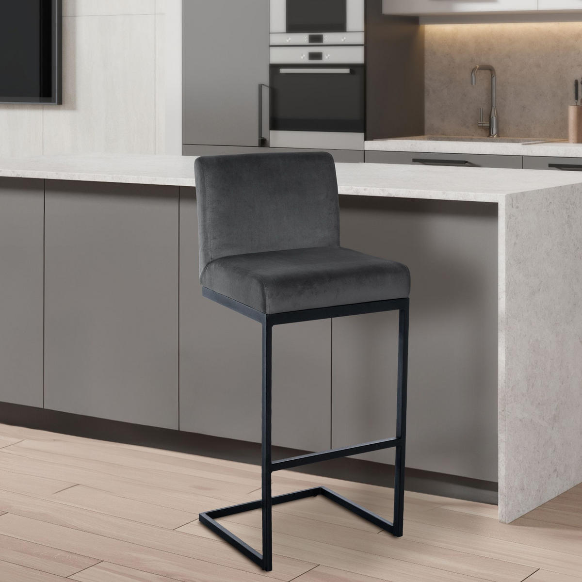 BARHOCKER Samt Dunkelgrau - Dunkelgrau/Schwarz, Textil/Metall (43/104/53cm) - CLP