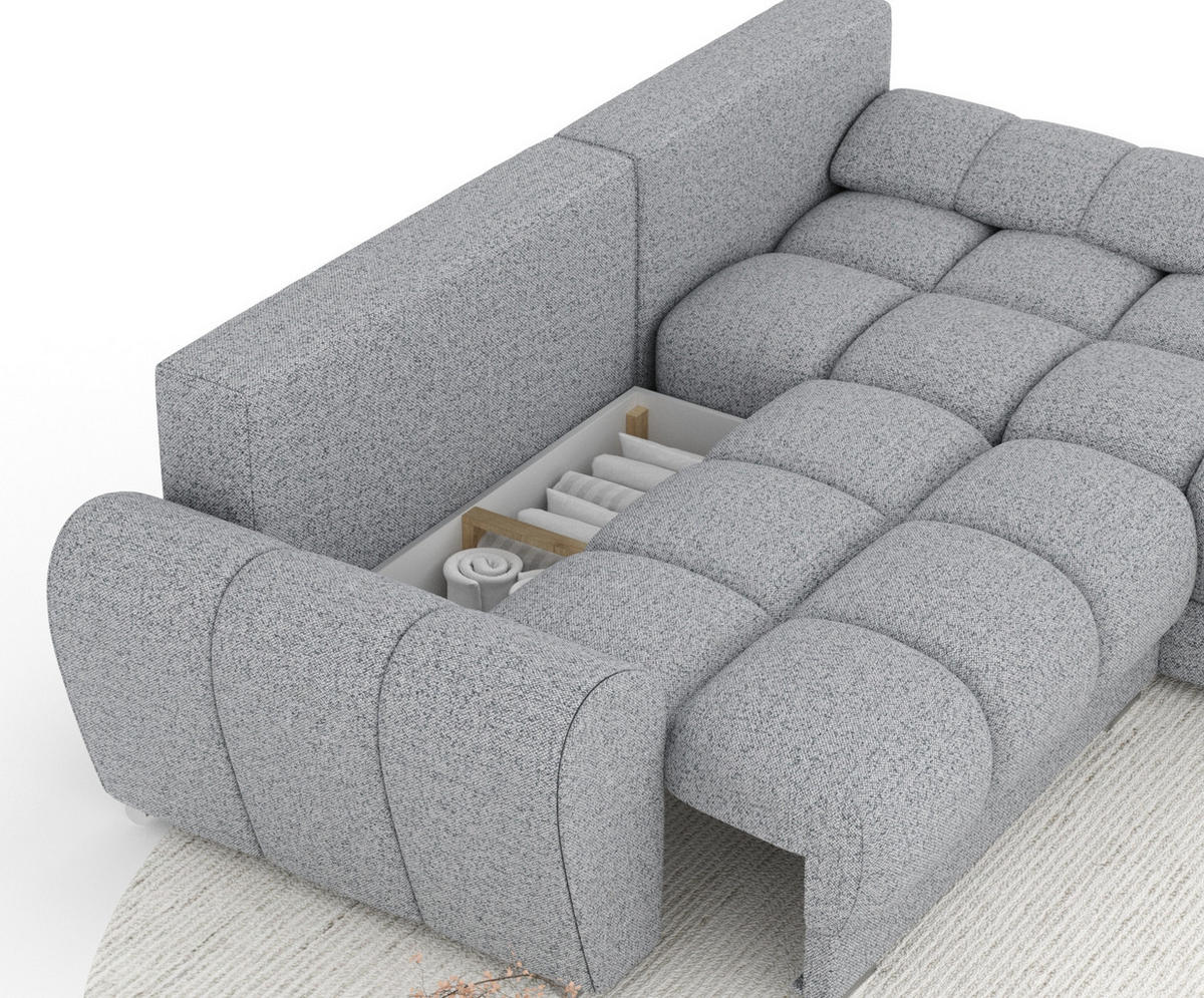 ECKSOFA MIT SCHLAFFUNKTION Peebles Grau Webstoff - Chromfarben/Grau, Holz/Holzwerkstoff (256/175cm) - Maison de Reve