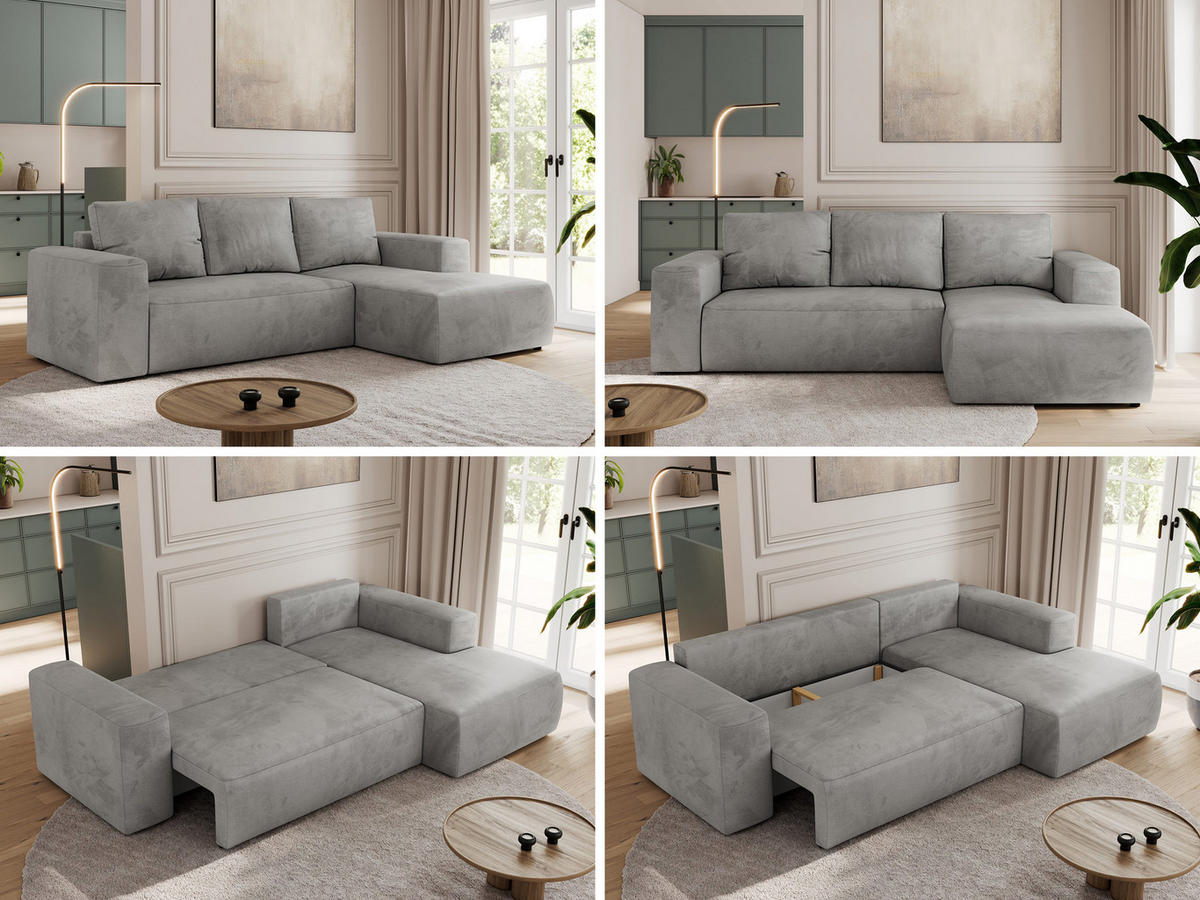 ECKSOFA TRENTINO L Hellgrau Velvet - Rechts - Hellgrau/Schwarz, Textil (164/266cm) - MKS