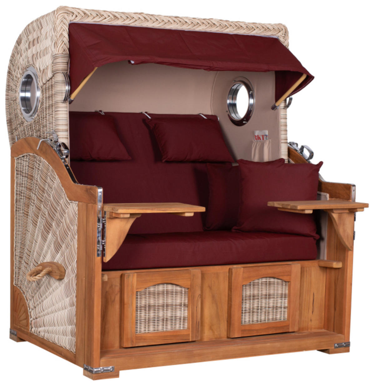 STRANDKORB XXL Düne Grande Teak PE Shell - Rot/Braun, Metall (142/170/95cm) - Mr. Deko