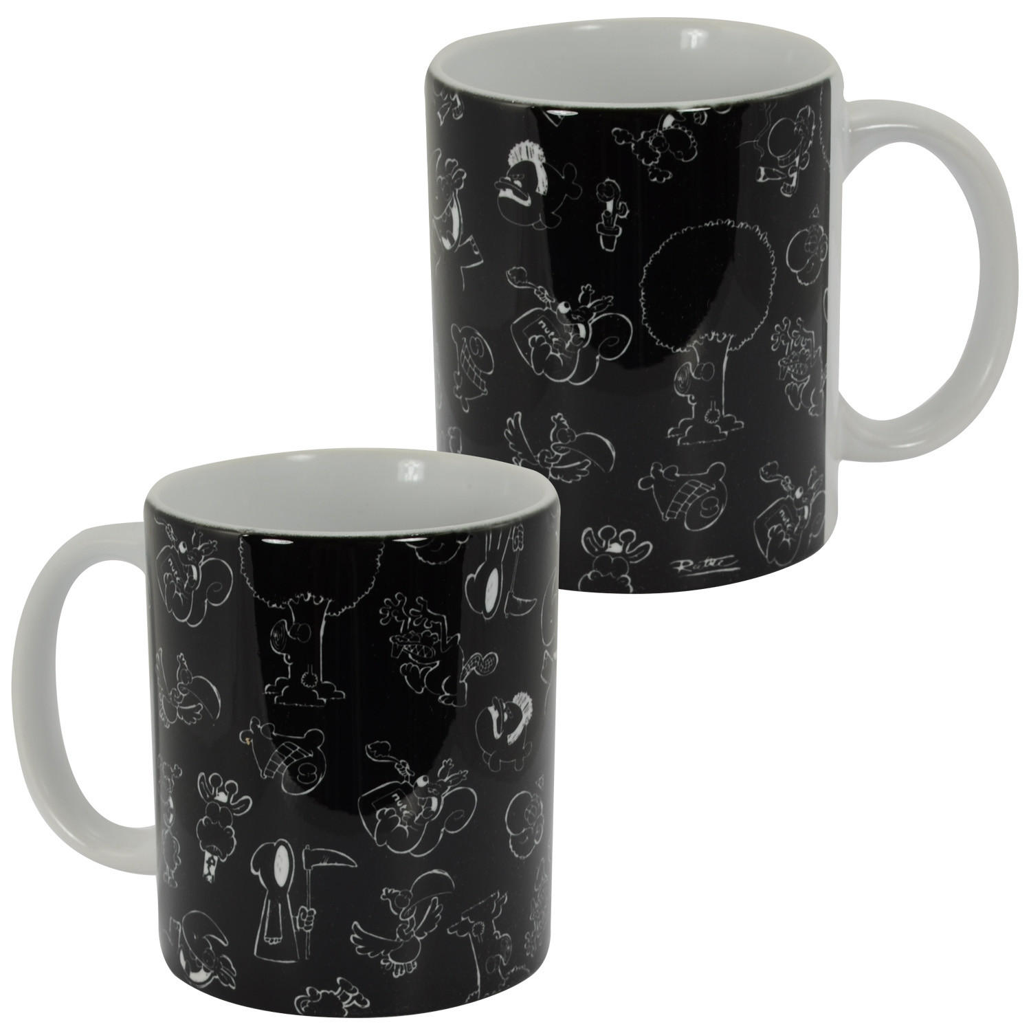 KAFFEEBECHER Ralph Ruthe Allover Print Wimmel Schwarz 320 ml - Schwarz, Keramik (0.32L) - United Labels