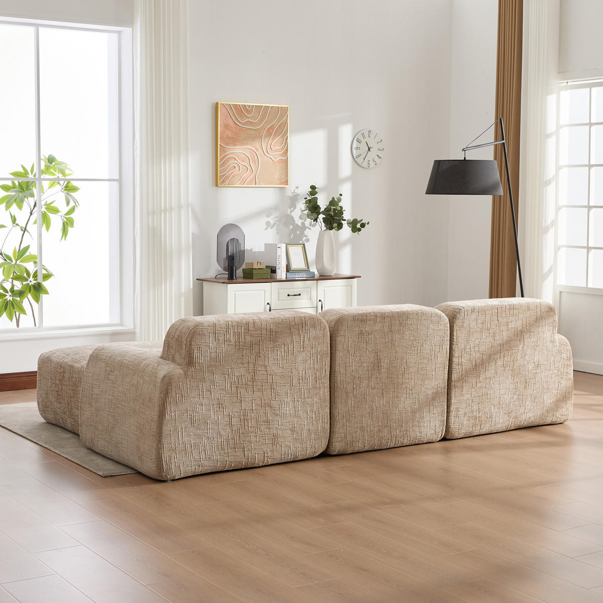 ECKSOFA Chenille Hellkhaki - Hellbraun, Textil (182.5/269.5cm) - WISHDOR