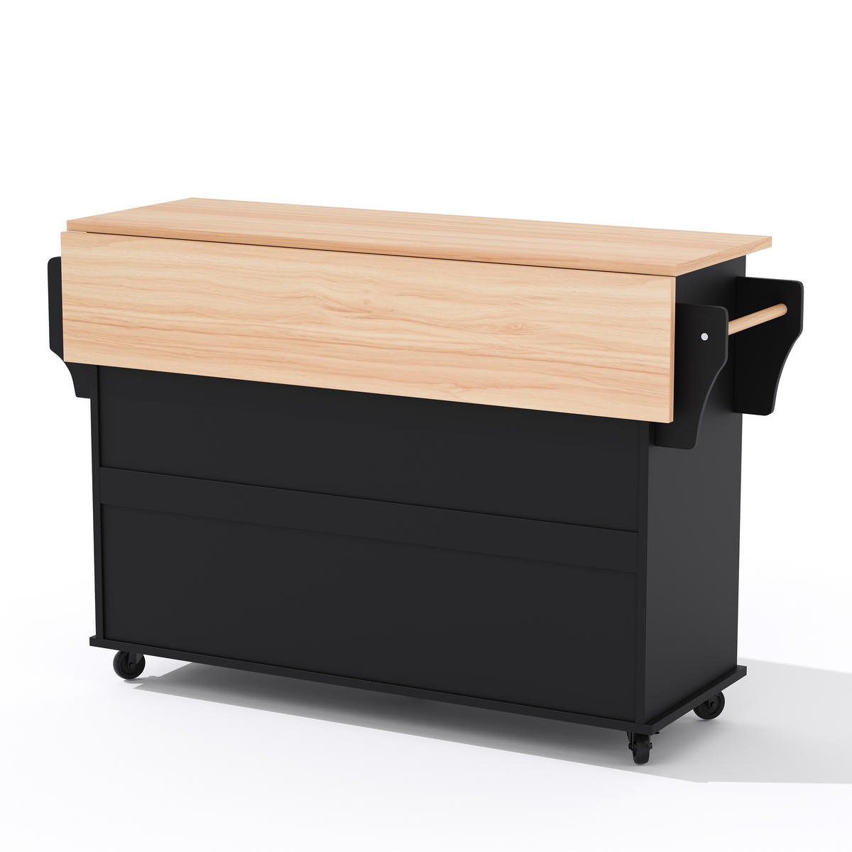 KÜCHENINSEL 136/70/92 cm Schwarz mit 2 Schubladen, verstellbare Einlegeböden, Gewürzregal und Handtuchhalter - Schwarz, Holz/Holzwerkstoff (136/92/70cm) - Oxeza