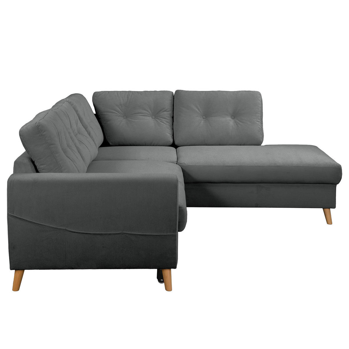 ECKSOFA mit Ottomane - Anthrazit/Braun, Holz/Textil (230/200cm) - home24