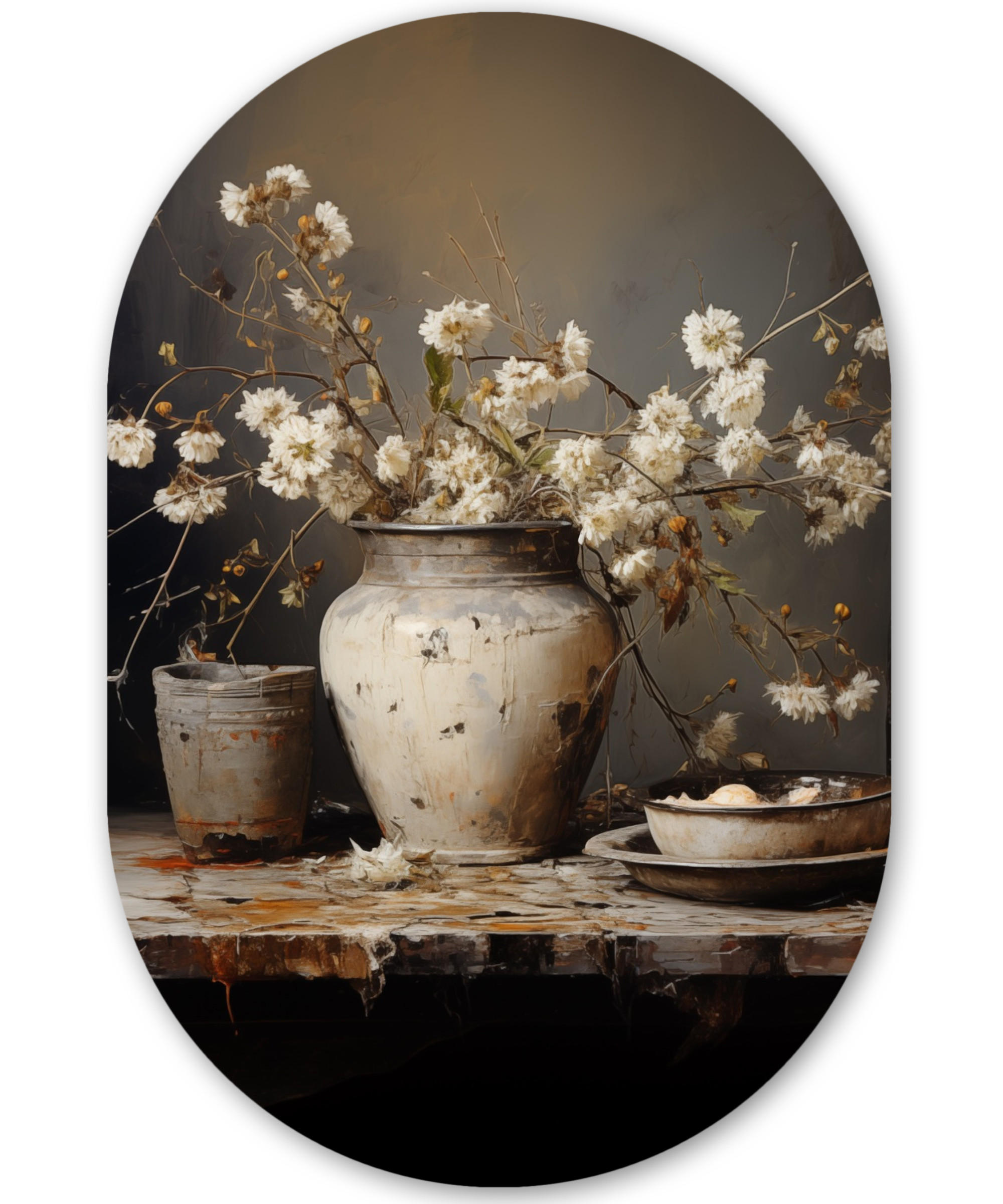 WANDBILD Stilleben - Blumen - Blumenstrauß - Vase - Wein 60x90 cm - Ecru, Kunststoff (60/90cm) - MuchoWow