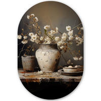 WANDBILD Stilleben - Blumen - Blumenstrauß - Vase - Wein 40x60 cm - Ecru, Kunststoff (40/60cm) - MuchoWow