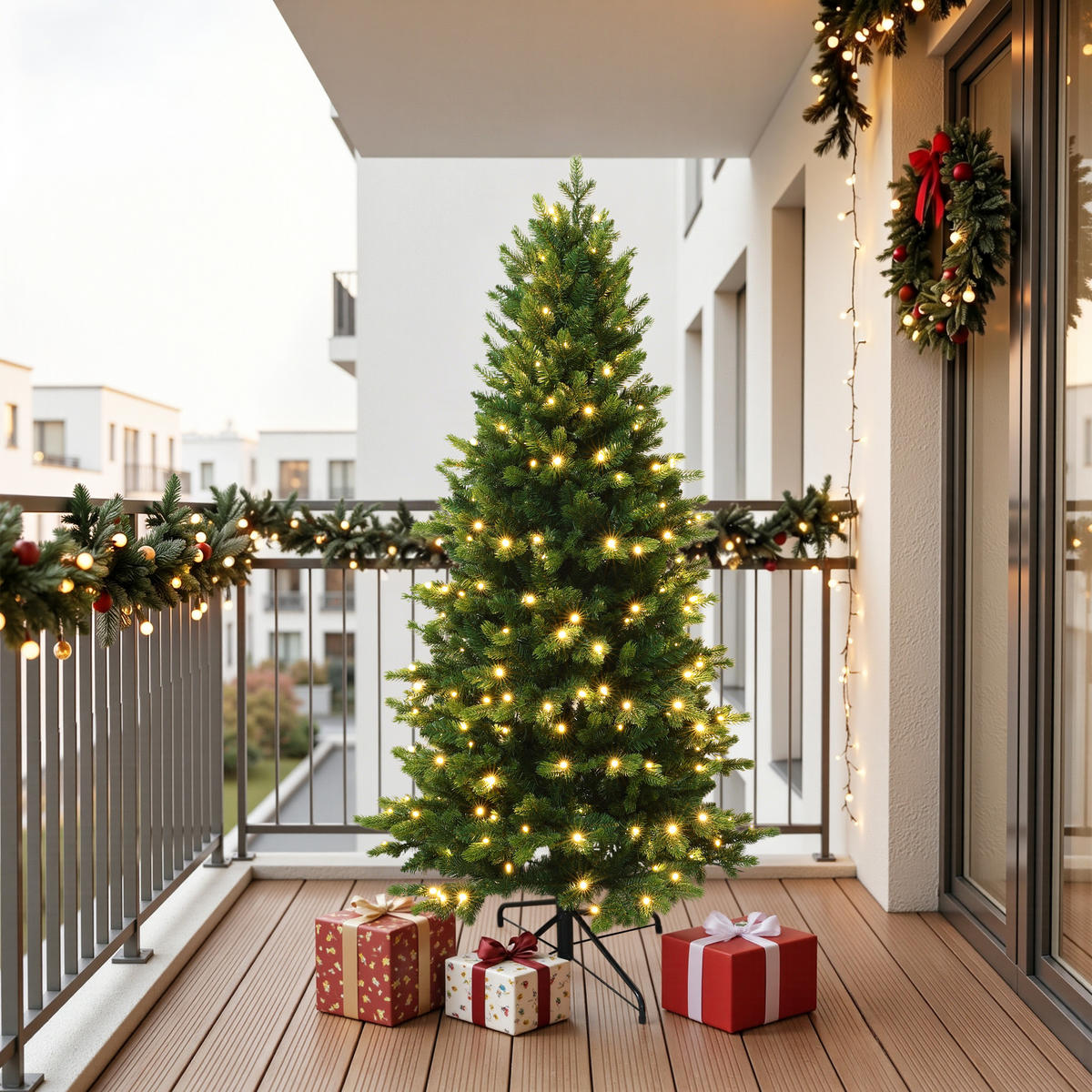 KÜNSTLICHER Weihnachtsbaum 155 cm mit 220 LEDs, Fichten-Optik,1257 PE/PVC-Spitzen - Grün, Kunststoff (81/155cm) - Hometopia