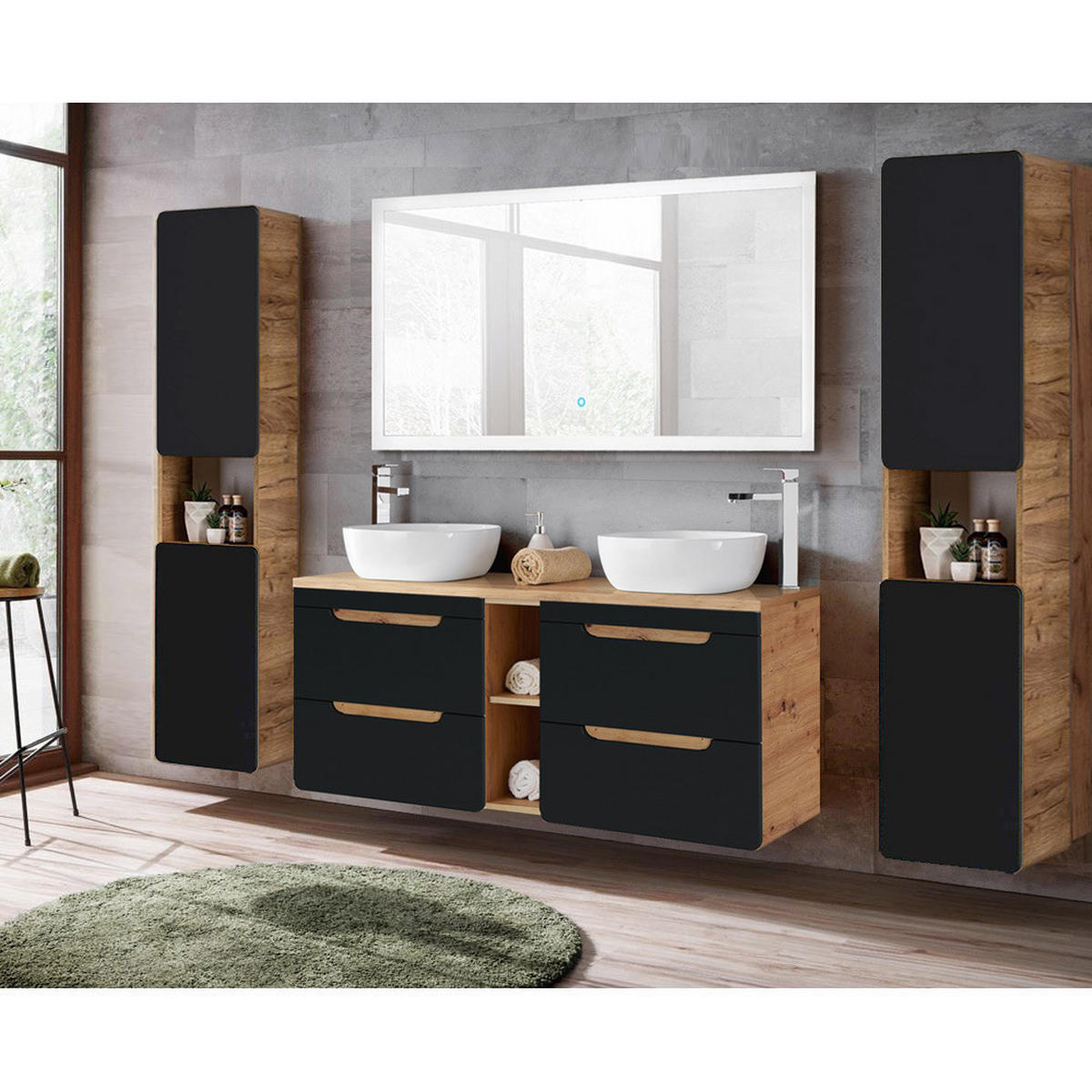 BADMÖBEL-SET 4-TLG. New-luton - Anthrazit, Holzwerkstoff (241/200/46cm) - Lomado