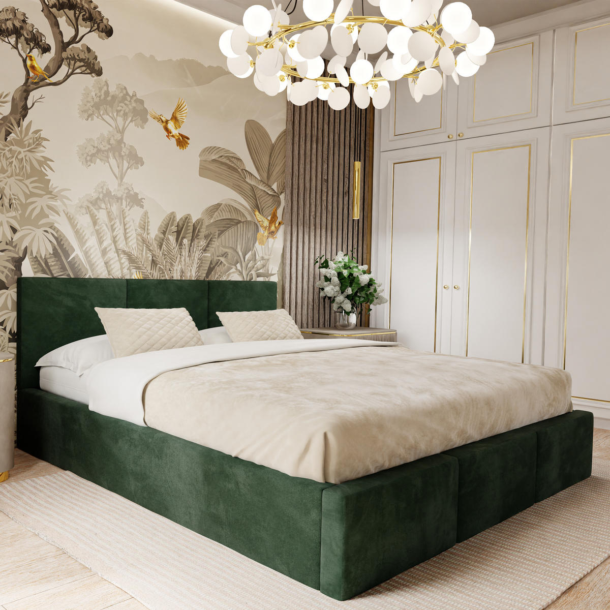POLSTERBETT mit Stauraum Flaschengrün 120x200cm Kopfteil 88cm - Dunkelgrün, Holzwerkstoff/Textil (120/200cm) - Muralo