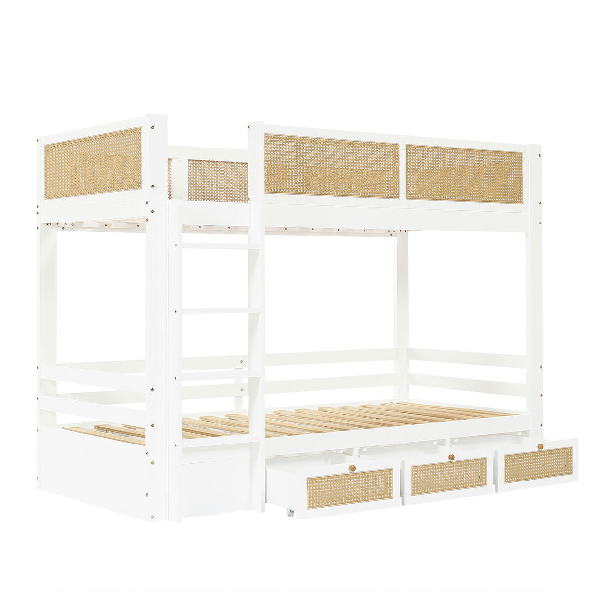 ETAGENBETT Kinder 90x200 cm Weiß Natur mit 3 Schubladen - Weiß, Holz (90/200cm) - Meubliv