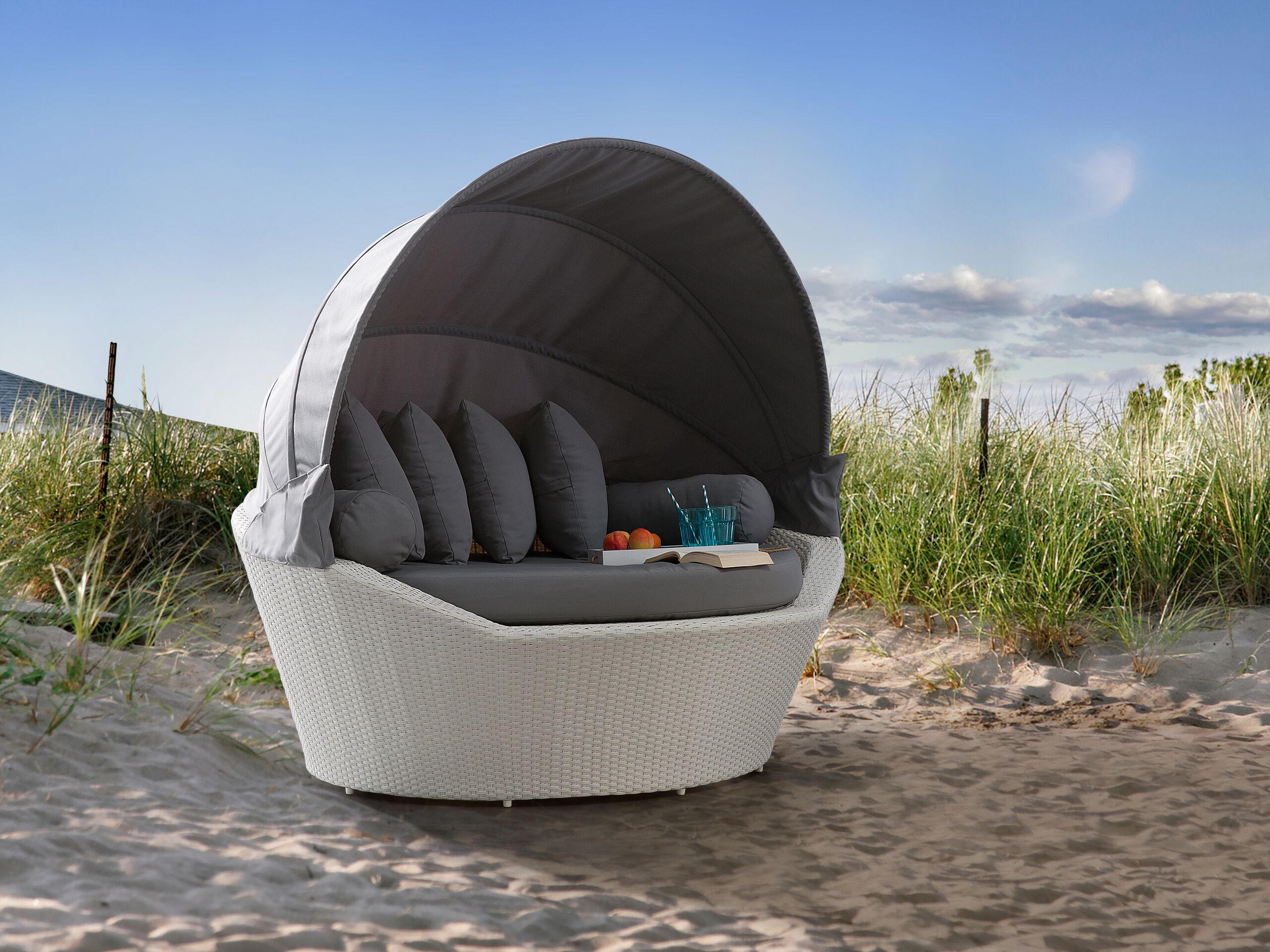 SONNENINSEL Rattan weiß Sonnendach grau SYLT - Weiß/Grau, Kunststoff (165/160/127cm)