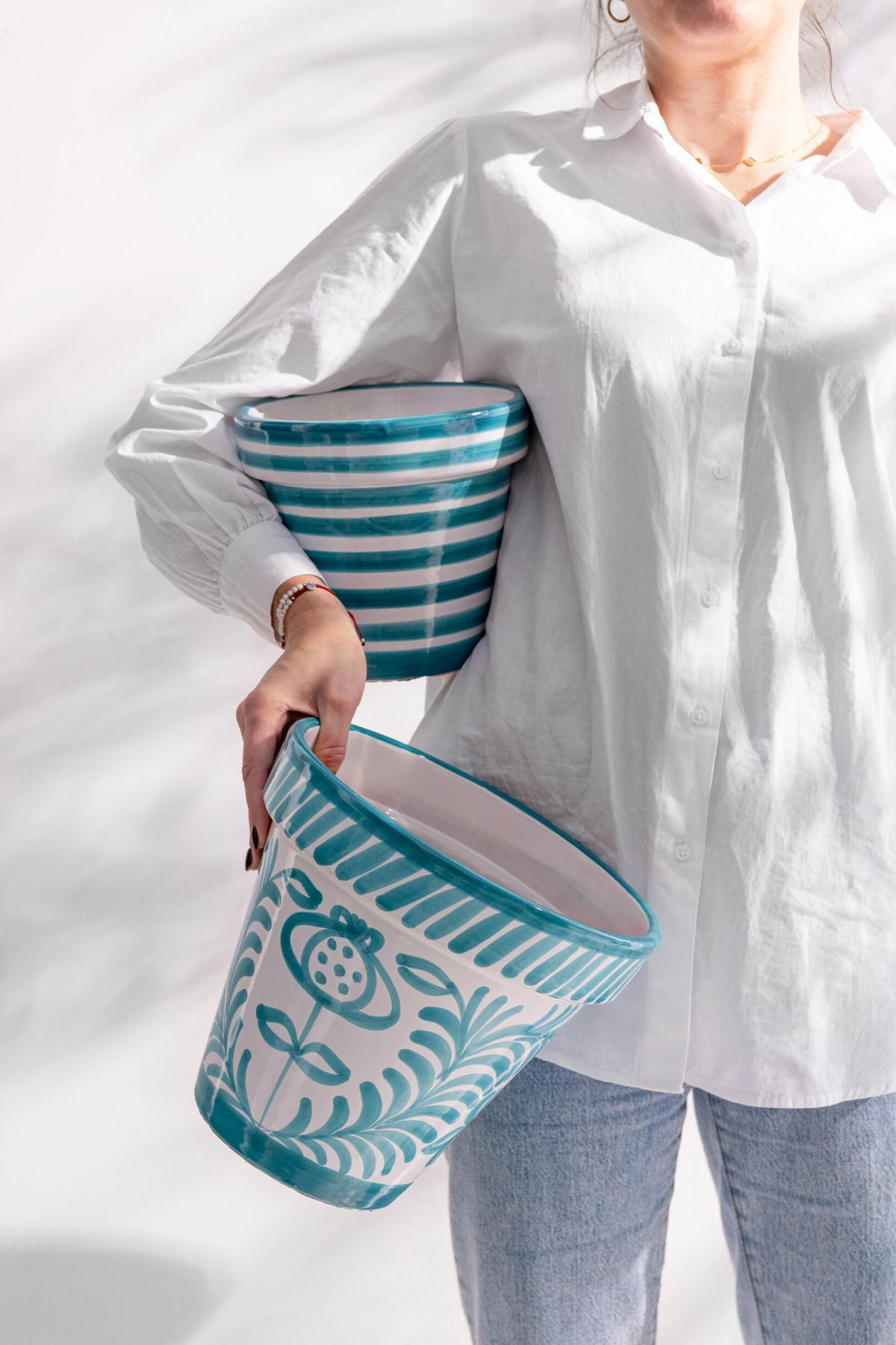 BLUMENTOPF GRANADA STRIPES - Töpferei - Aqua - S - Ø 21 cm - Multicolor, Keramik (21/19cm) - J-Line