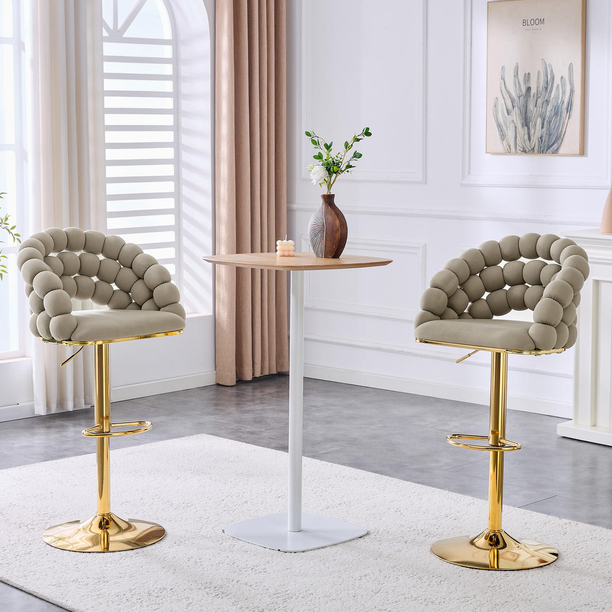 BARHOCKER höhenverstellbar 65-112 cm Samt Grau 2er-Set - Grau, Metall (52/112/45cm) - Meubliv