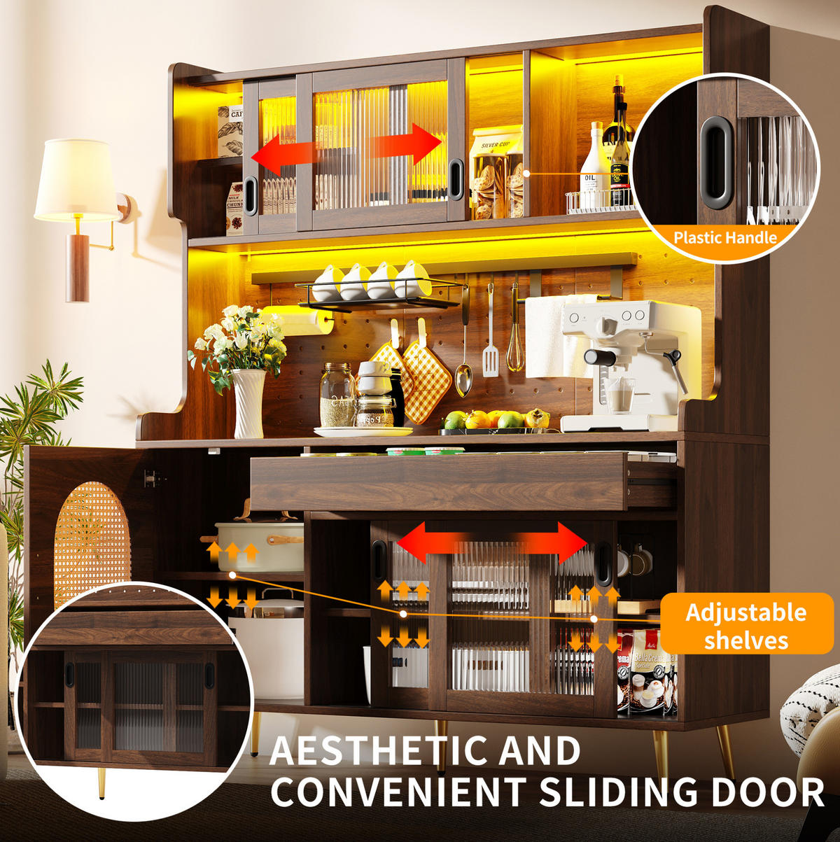 BIFE omara z LED-osvetlitvijo, MDF, rjava, 145/39/171 cm - rjava, leseni material (39/171/145cm) - OKMYHOME