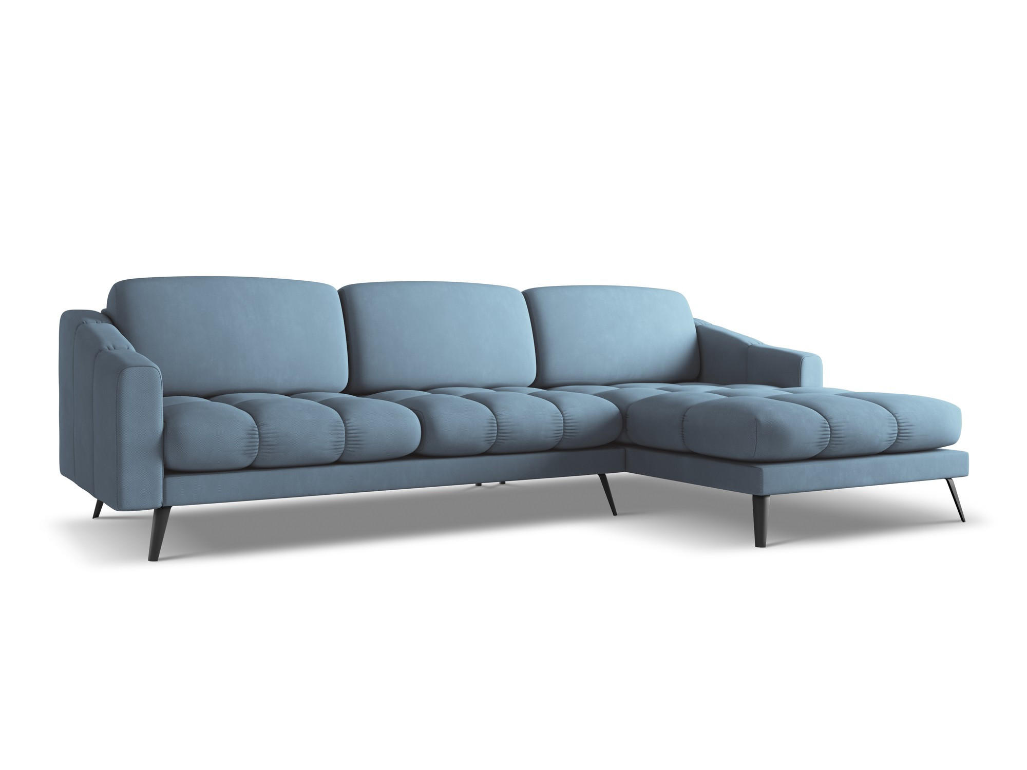 ECKSOFA Rechts Chenille Stoff Blau - Blau/Blaugrau, Textil/Metall (264/160cm) - Makamii