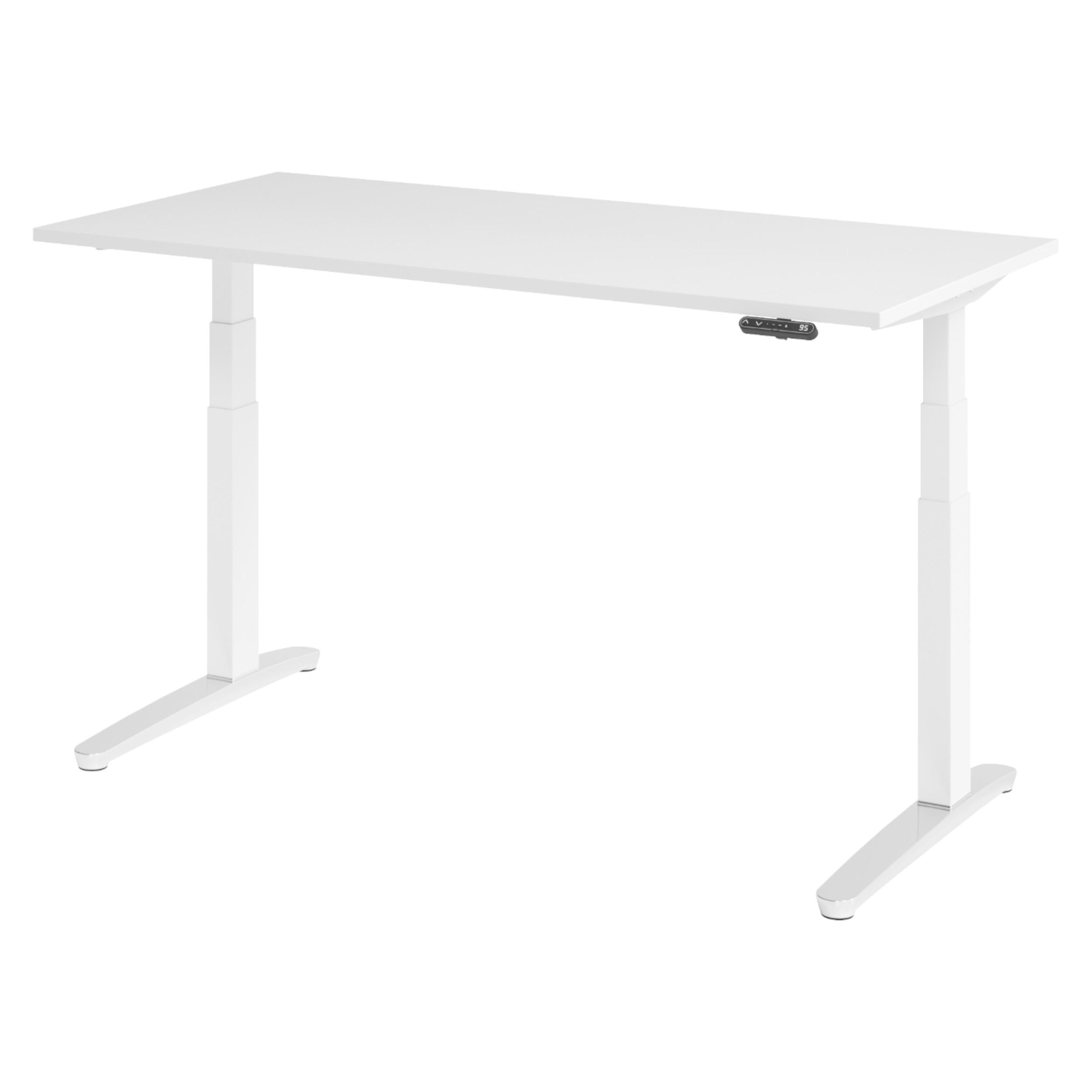 SCHREIBTISCH elektrisch XBHM 80/160/74 cm in Weiß/Weiß/Alu poliert - Weiß, Holzwerkstoff (80/160/74cm) - bümö