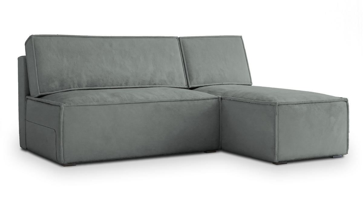 ECKSOFA BRISO M Grau Velours-Stoff mit Schlaffunktion - Grau, Holz (200/140cm) - MASSENO