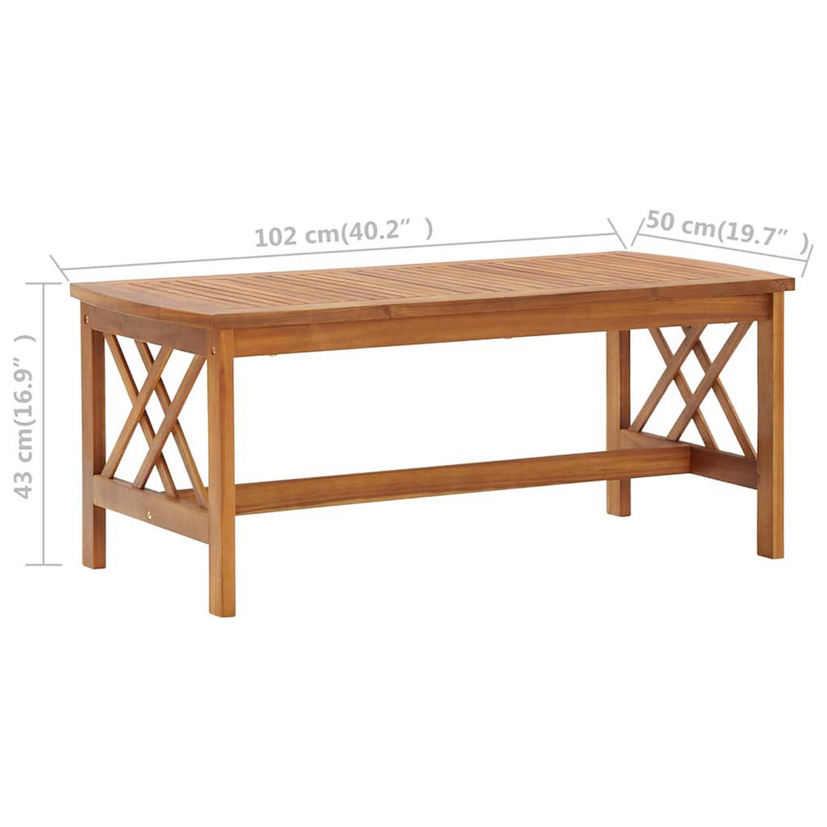 COUCHTISCH mit Lamellendesign, 102/50/43 cm, aus Massivholz Akazie - Braun, Holz (102/50/43cm) - vidaXL