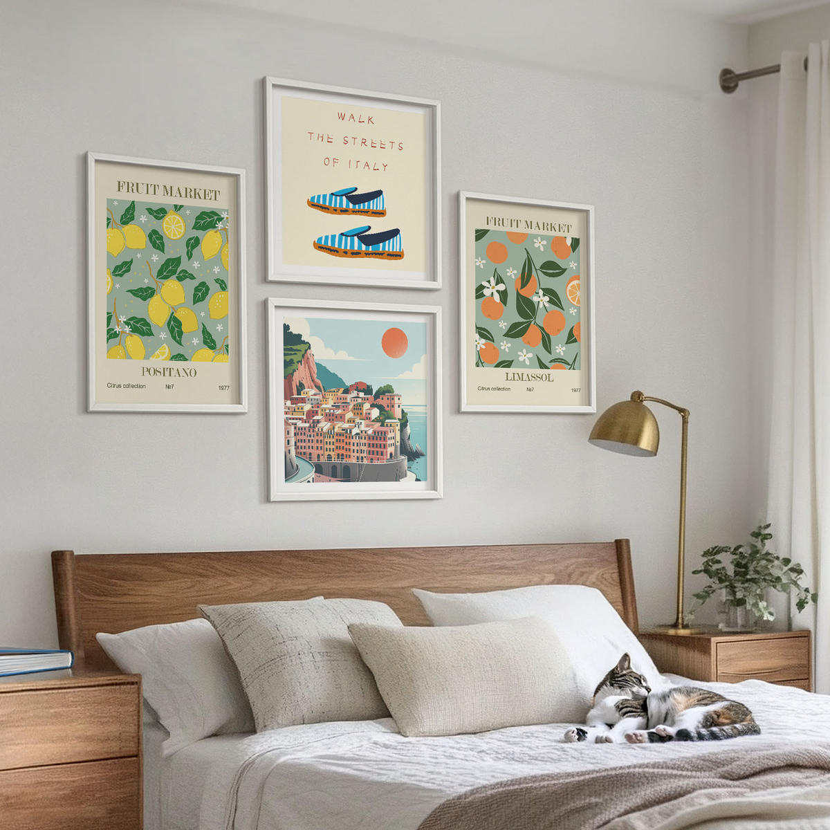 WANDBILDER 4er-Set - 50x50 cm & 40x60 cm Weißer Rahmen - Fruchtmuster der italienischen Kultur - Weiß, Kunststoff (50/50cm) - ArtPrintCave