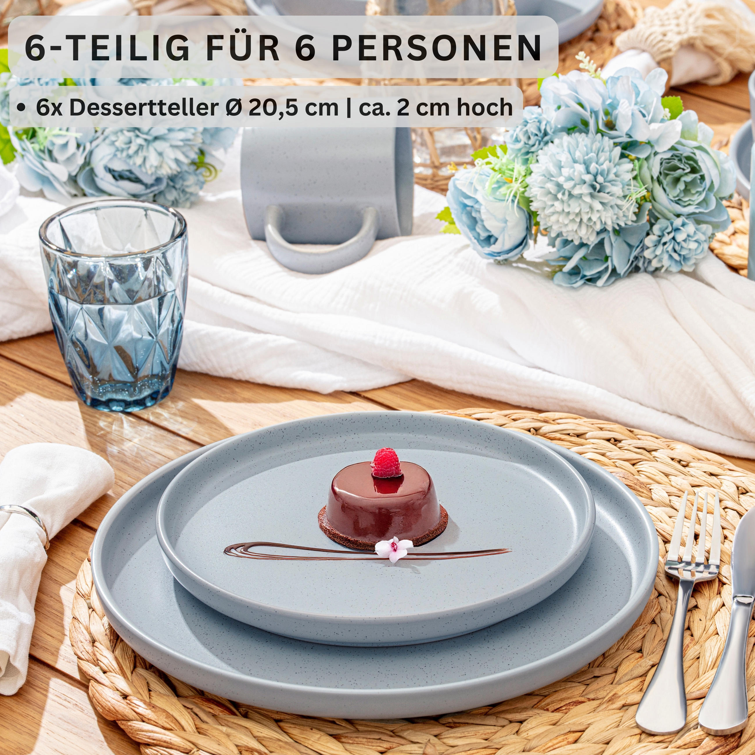 DESSERTTELLER LEEDS STERLING - 6 teilig aus Steingut - Hellgrau, Stein (20.5cm) - Sänger