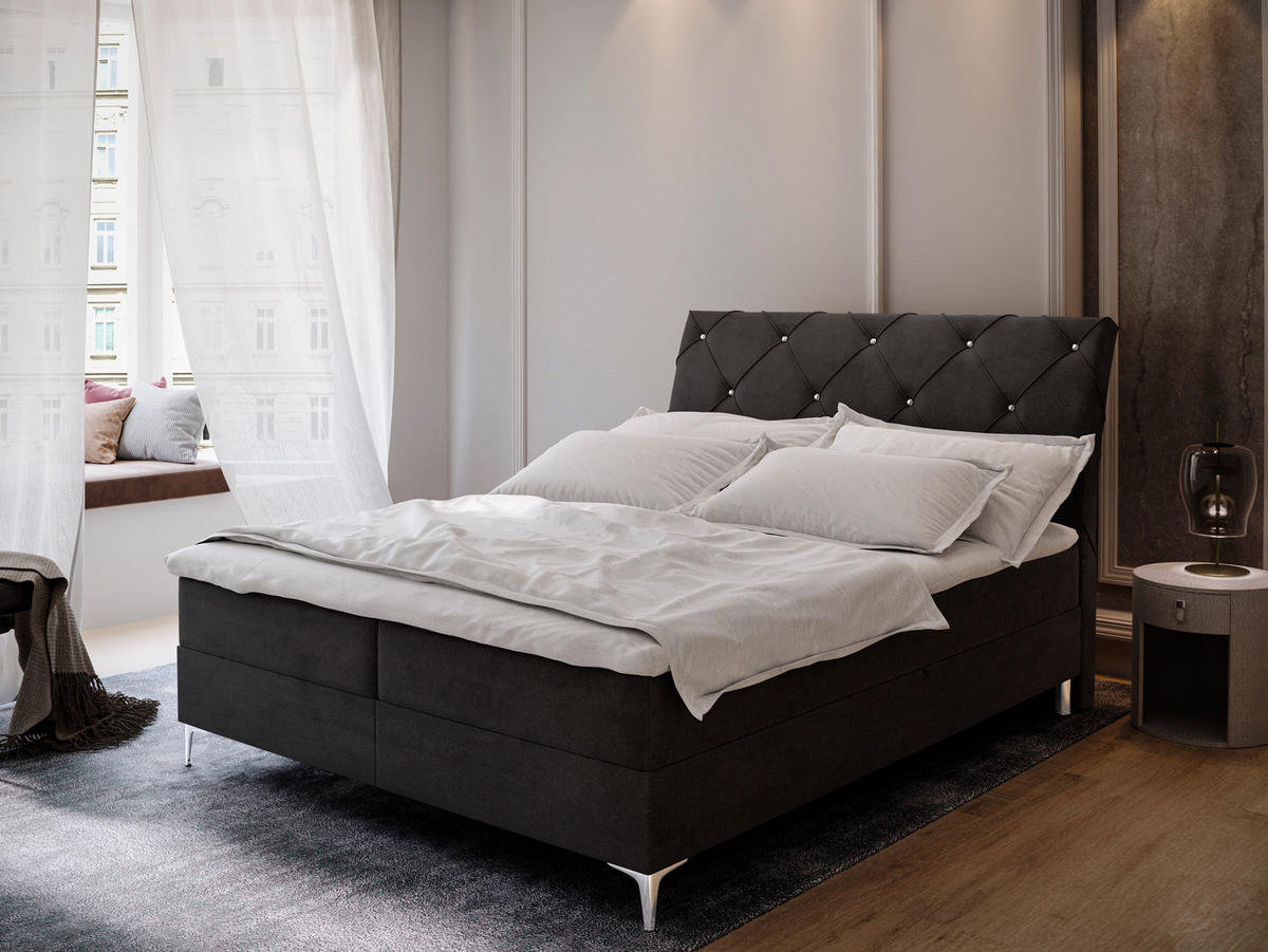 BOXBETT MACON 180x200 cm mit Matratze und Topper - Schwarz - Schwarz, Holz (180/200cm) - MASSENO