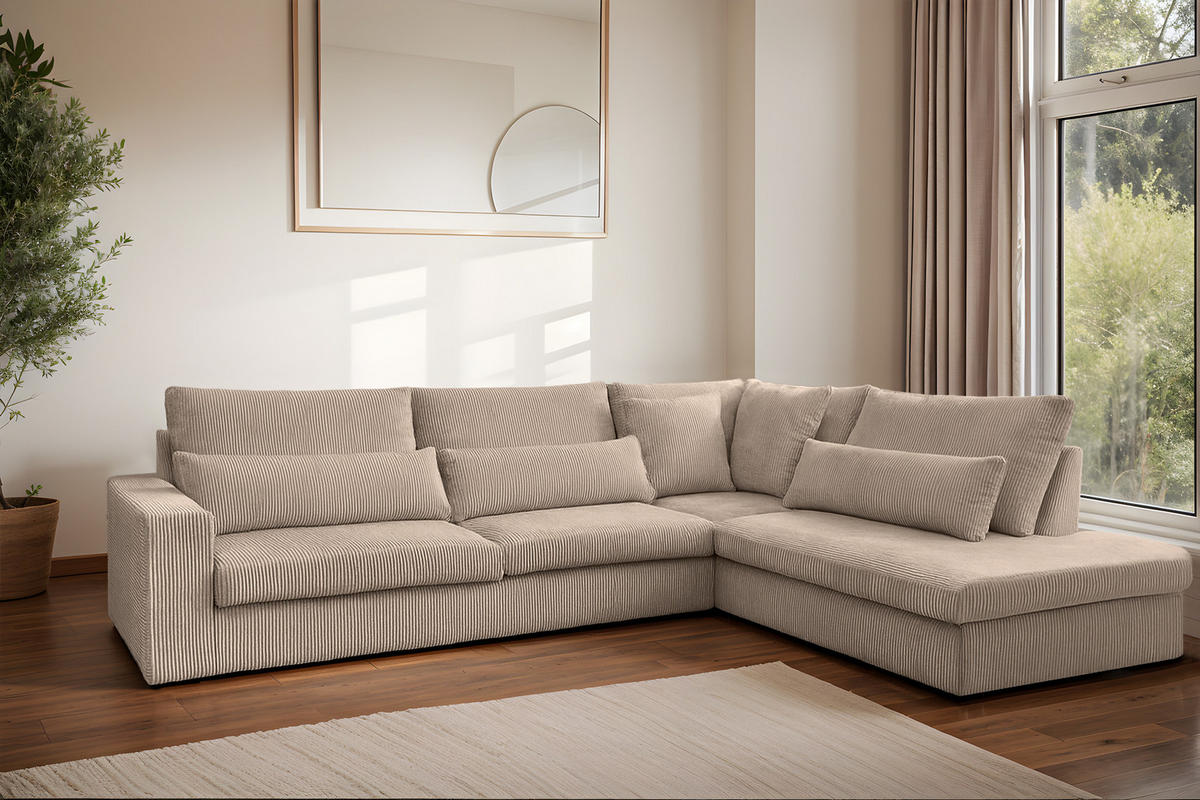 ECKSOFA L-Form SVEN Stoff Poso Dunkelbeige Rechts - Beige, Textil (315/245cm) - Kaiser Möbel