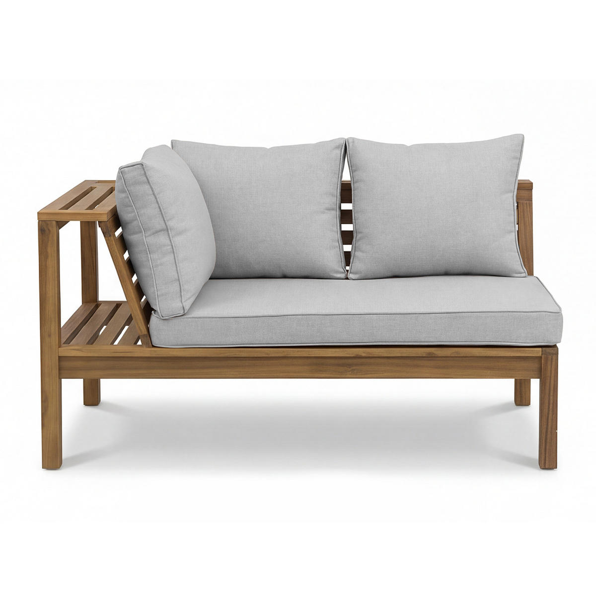 LOUNGESET - 4-teilig - Akazie massiv / Webstoff - Braun / Beige - Hellgrau, Holz/Textil - home24