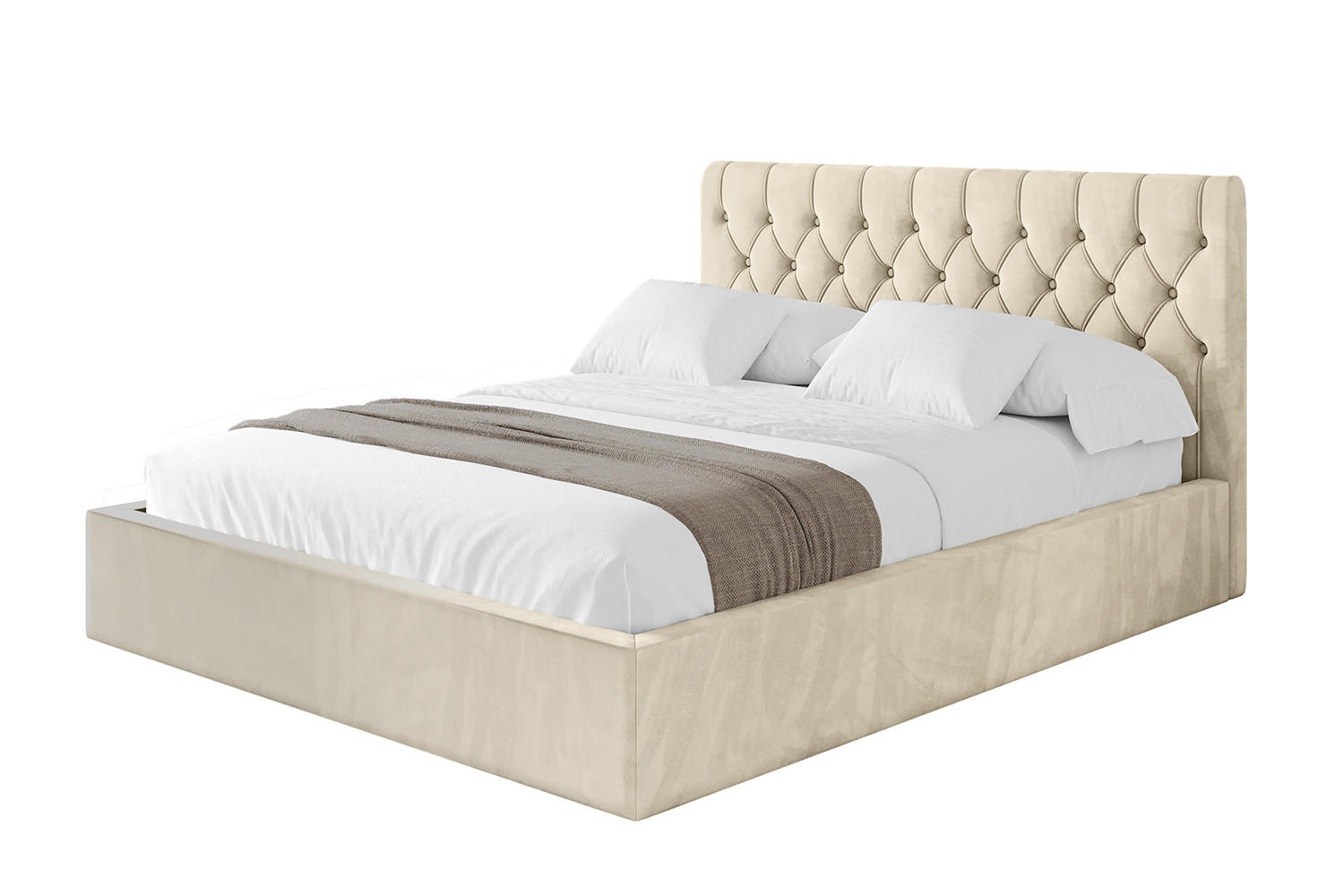 POLSTERBETT mit Bettkasten und Lattenrost, Boxbett ohne Matratze - RENO 200x200 Beige - Ecru, Holzwerkstoff/Textil (200/200cm) - ALTDECOR