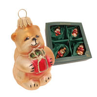 CHRISTBAUMSCHMUCK Geschenke-Bärchi Braun 7cm (Glas / 4 Stk.) - Braun, Glas (3/7/4cm) - Krebs Glas Lauscha