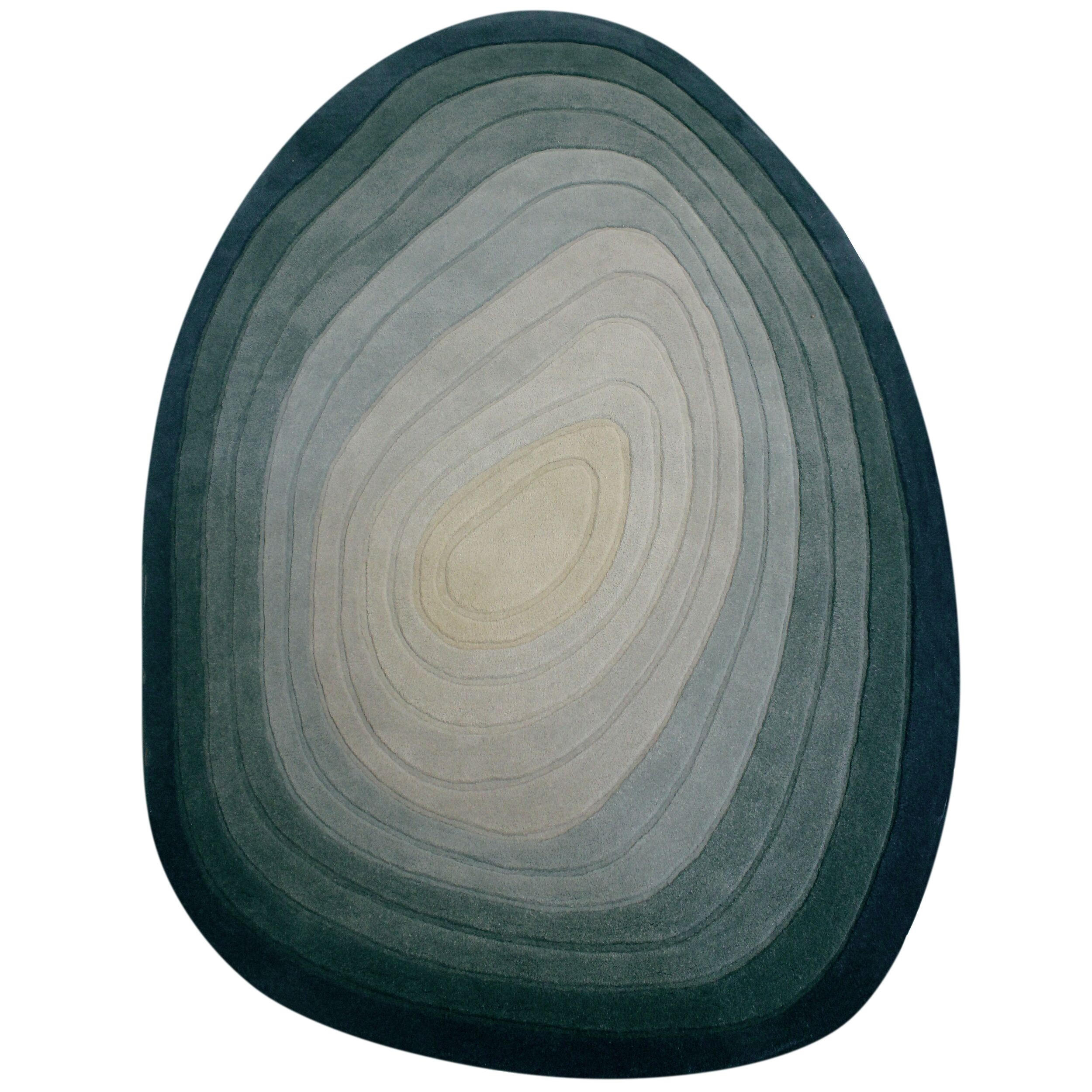 TEPPICH Wolle, Organische Form, Ombre Farbverlauf, Handgefertigt, Hoch-Tief-Flor-Effekt Türkis-Beige Oval 200x290 - Blau, Textil (290/200cm) - KADIMA DESIGN