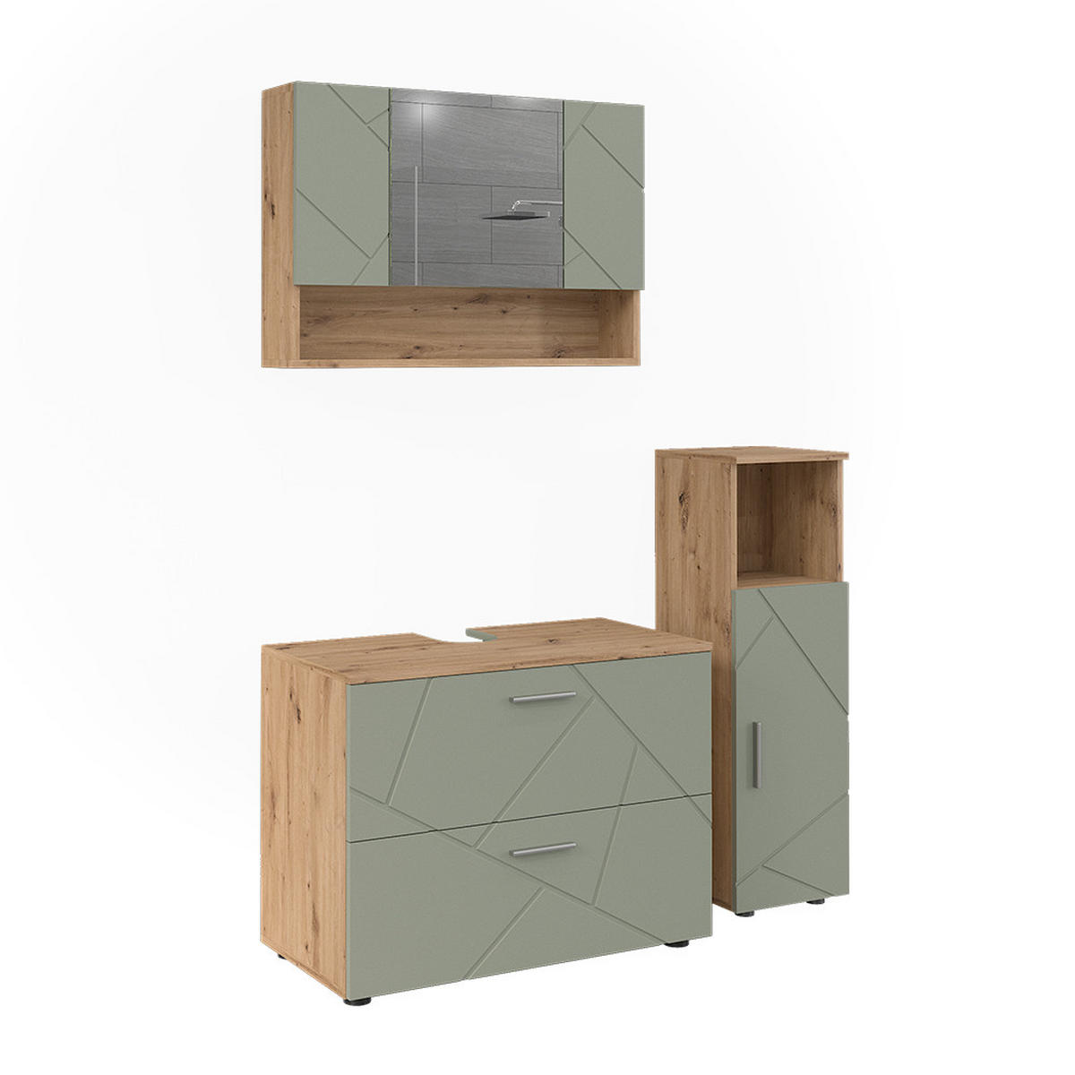 BADMÖBEL-SET Irma Salbeigrün 3 Teile - Salbeigrün, Holzwerkstoff (80/58.6/41cm) - Vicco