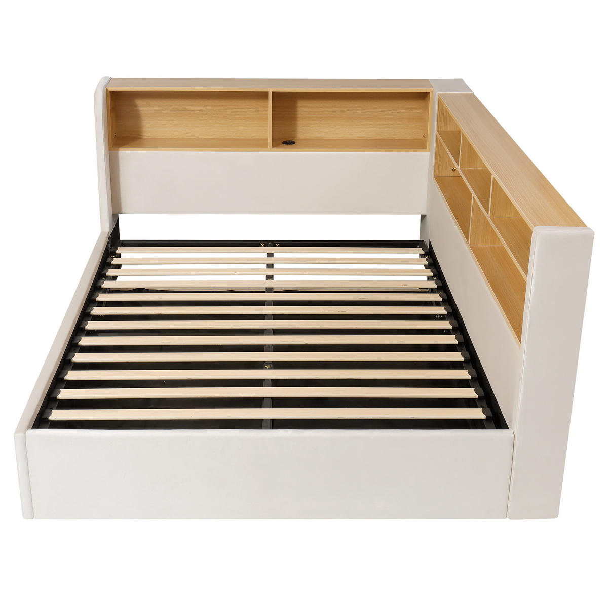 POLSTERBETT aus Samt 140x200 cm Beige mit hydraulischem Stauraum, LED-Beleuchtung und USB-/Type-C-Anschlüssen - Beige, Textil (140/200cm) - Modfu