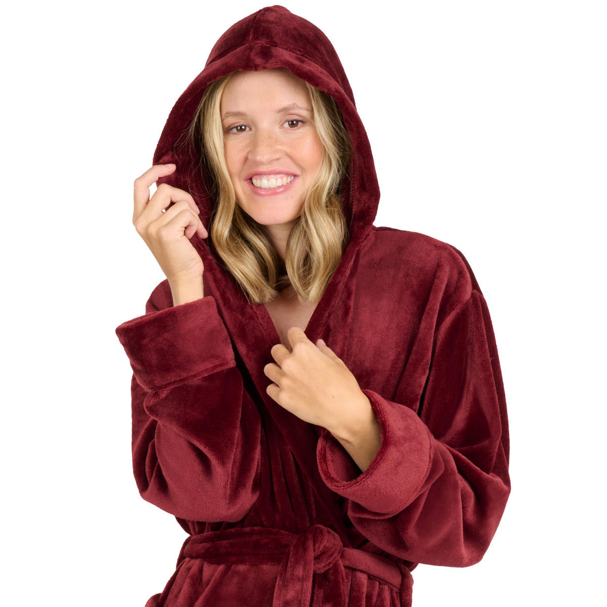 BADENMANTEL Damen & Herren M - mit gefütterter Kapuze aus 100% Baumwolle, Dunkelrot - Dunkelrot, Textil (Mnull) - Blumtal