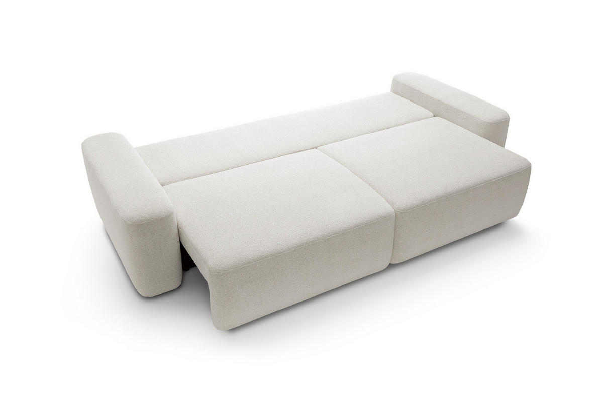 SOFA 4-Sitzer freistehend, Bettzeugcontainer, Polsterung aus PUR-Schaum, Stoff Raven, Schlaffunktion: 120x200 cm, Größe: 257x82x105 cm, Beige - Beige, Holz/Textil (257/82/105cm) - DomoHome